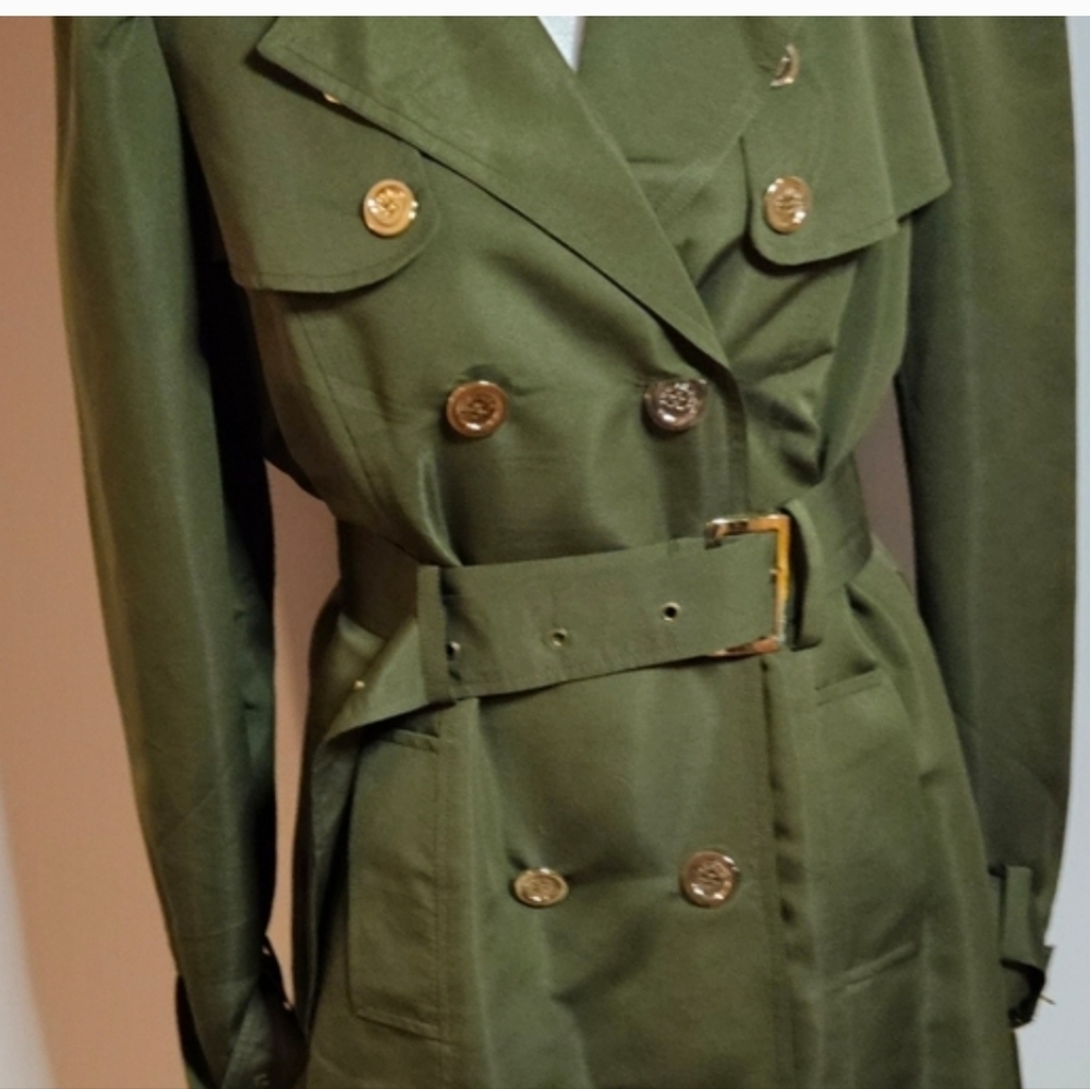 Louise Roe Olive Green Beautifully Lined Trench Coat - Picture 14 of 14